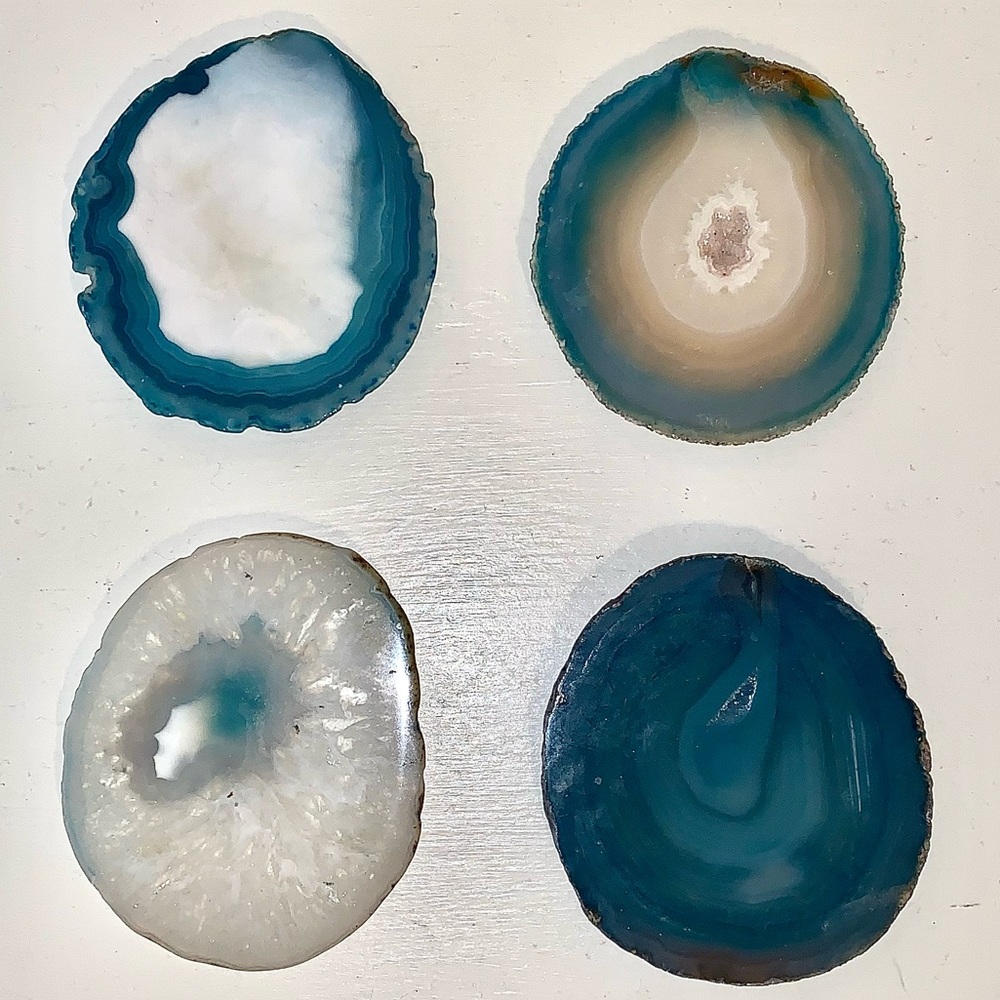 4 Blue Glass Agate Coasters (3.5-4” each)